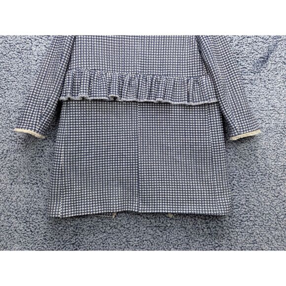 Zara Gingham Check Plaid Coat Size M Tweed Open Front Ruffle Boho Preppy Blue - Picture 7 of 12